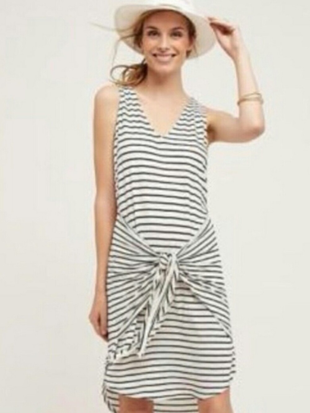 Dolan Left Coast Collection Anthropologie Striped Tie Front V-Neck Dress S